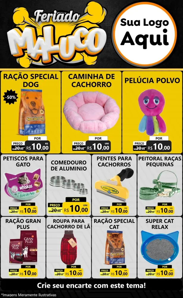 Modelo de Encarte para Encarte Grande com o tema Feriado Maluco para Pet Shop