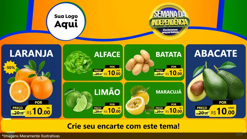 Modelo de TV para TV Horizontal com o tema Semana da Independência Declaramos Preços Baixos para Hortifrúti