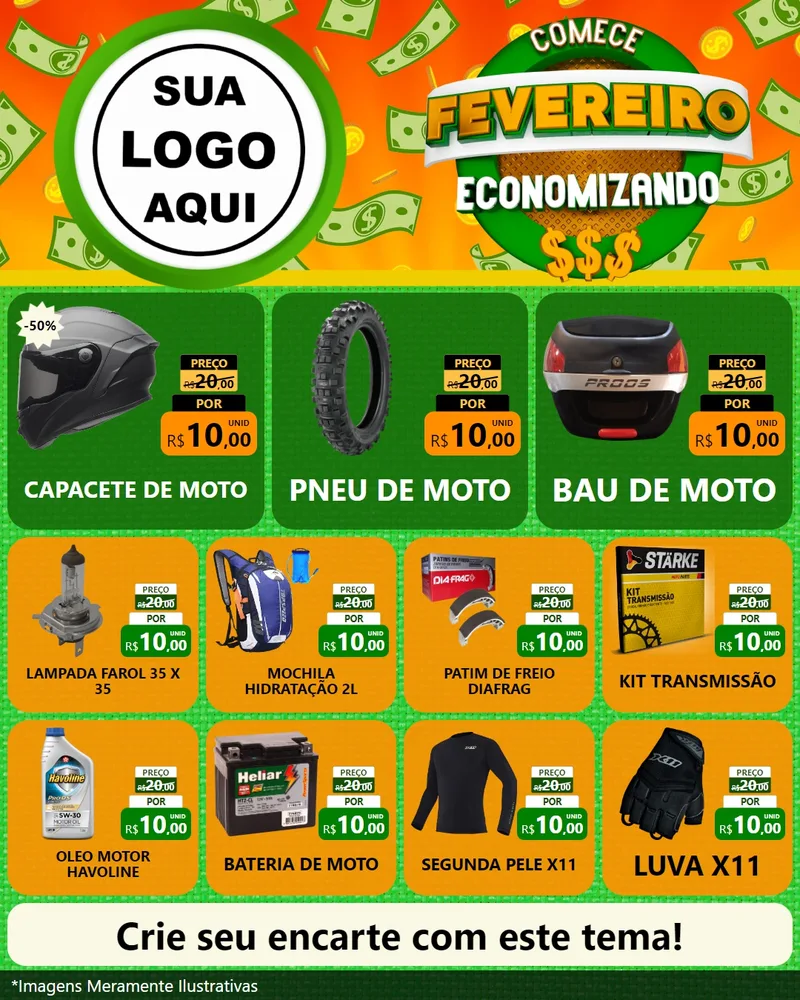 Modelo de Rede Social para Feed Instagram com o tema Comece Fevereiro Economizando para Moto peças