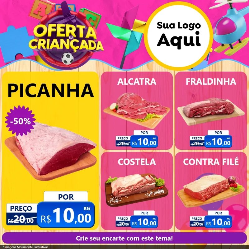 Modelo de Rede Social para Feed Facebook com o tema Oferta da Criançada para Açougue