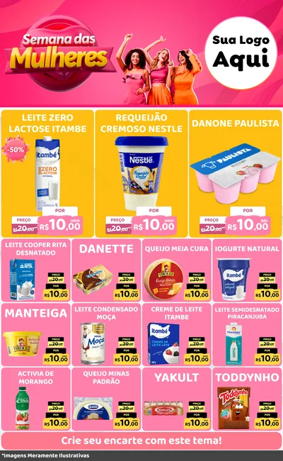 Modelo de Encarte para Encarte Grande com o tema Semana das Mulheres para Frios e Laticínios