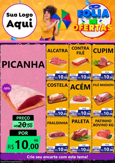 Modelo de Encarte para Encarte A4 Vertical com o tema Folia de Ofertas para Açougue