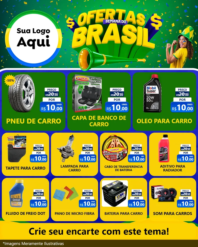 Modelo de Rede Social para Feed Instagram com o tema Ofertas Semana do Brasil para Auto peças