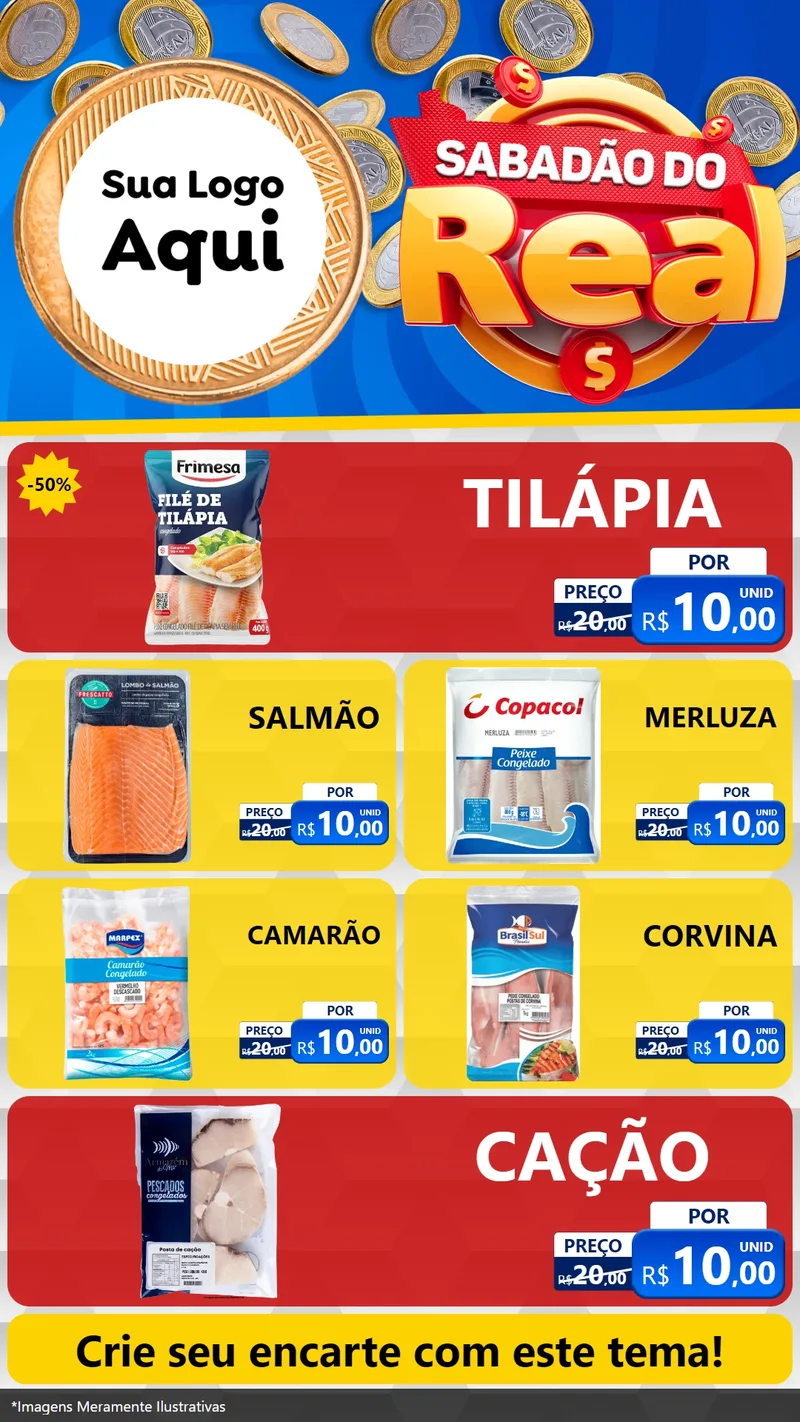 Modelo de TV para TV Vertical com o tema Sabadão do Real para Peixaria