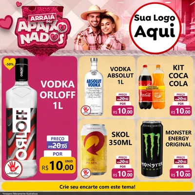 Modelo de Rede Social para Feed Facebook com o tema Arraiá dos Apaixonados - Junina para Distribuidora de bebidas