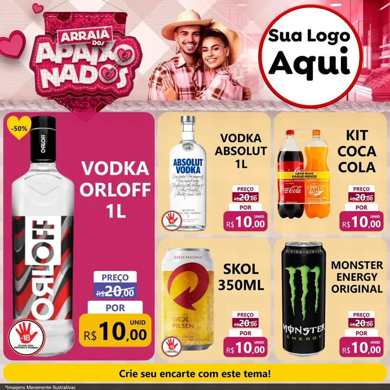 Modelo de Rede Social para Feed Facebook com o tema Arraiá dos Apaixonados - Junina para Distribuidora de bebidas