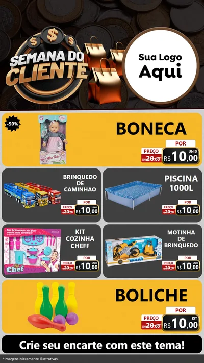 Modelo de TV para TV Vertical com o tema Semana do Cliente para Brinquedos