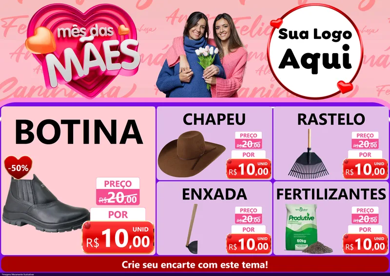 Modelo de Encarte para Encarte A4 Horizontal com o tema Mês Das Mães para Agropecuária