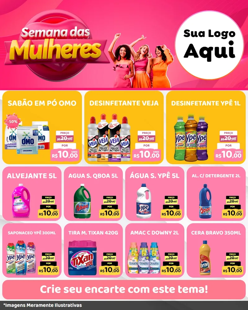 Modelo de Rede Social para Feed Instagram com o tema Semana das Mulheres para Produtos de Limpeza