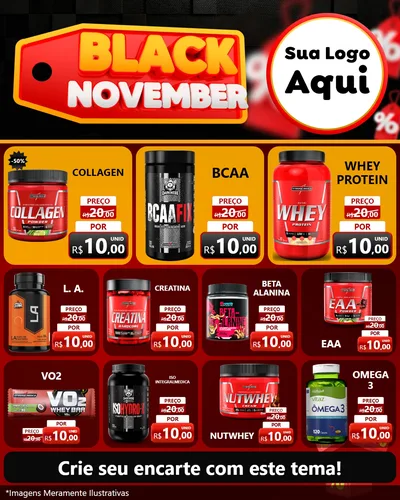 Modelo de Rede Social para Feed Instagram com o tema Black November para Suplementos alimentares