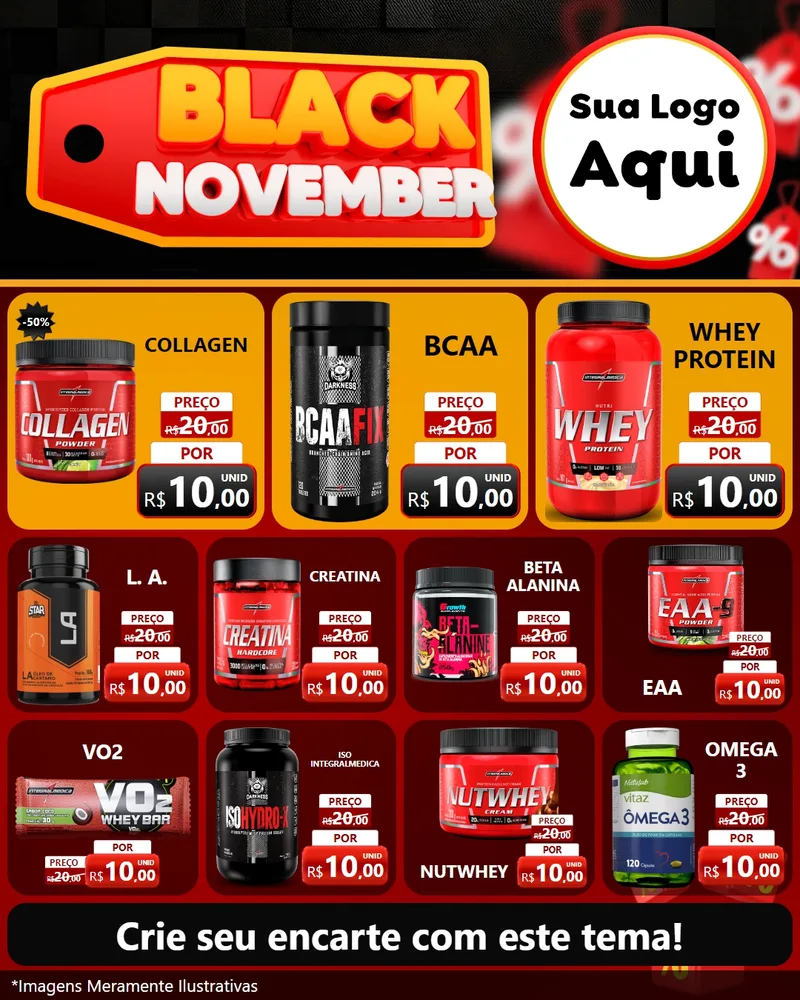 Modelo de Rede Social para Feed Instagram com o tema Black November para Suplementos alimentares