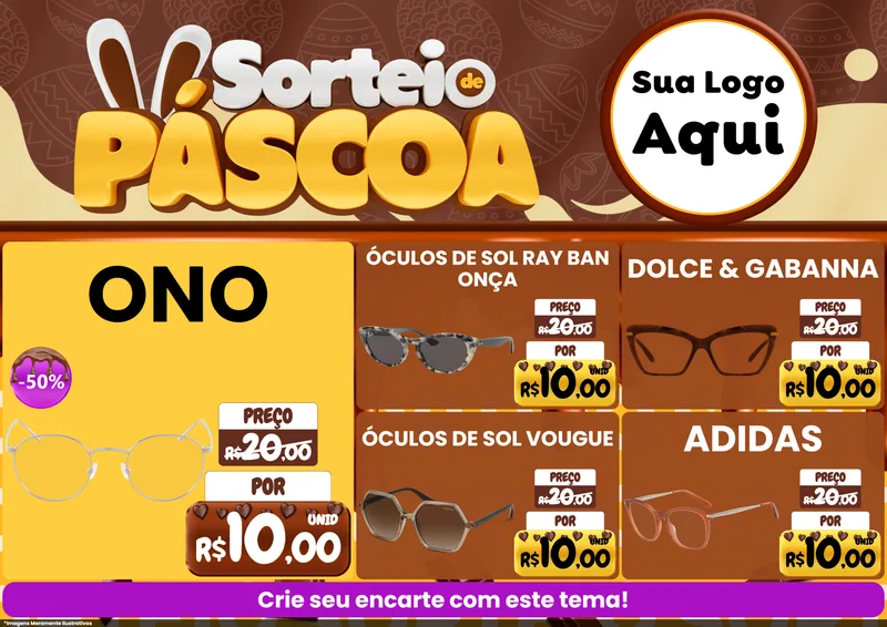 Modelo de Encarte para Encarte A4 Horizontal com o tema Sorteio de Páscoa para Óticas