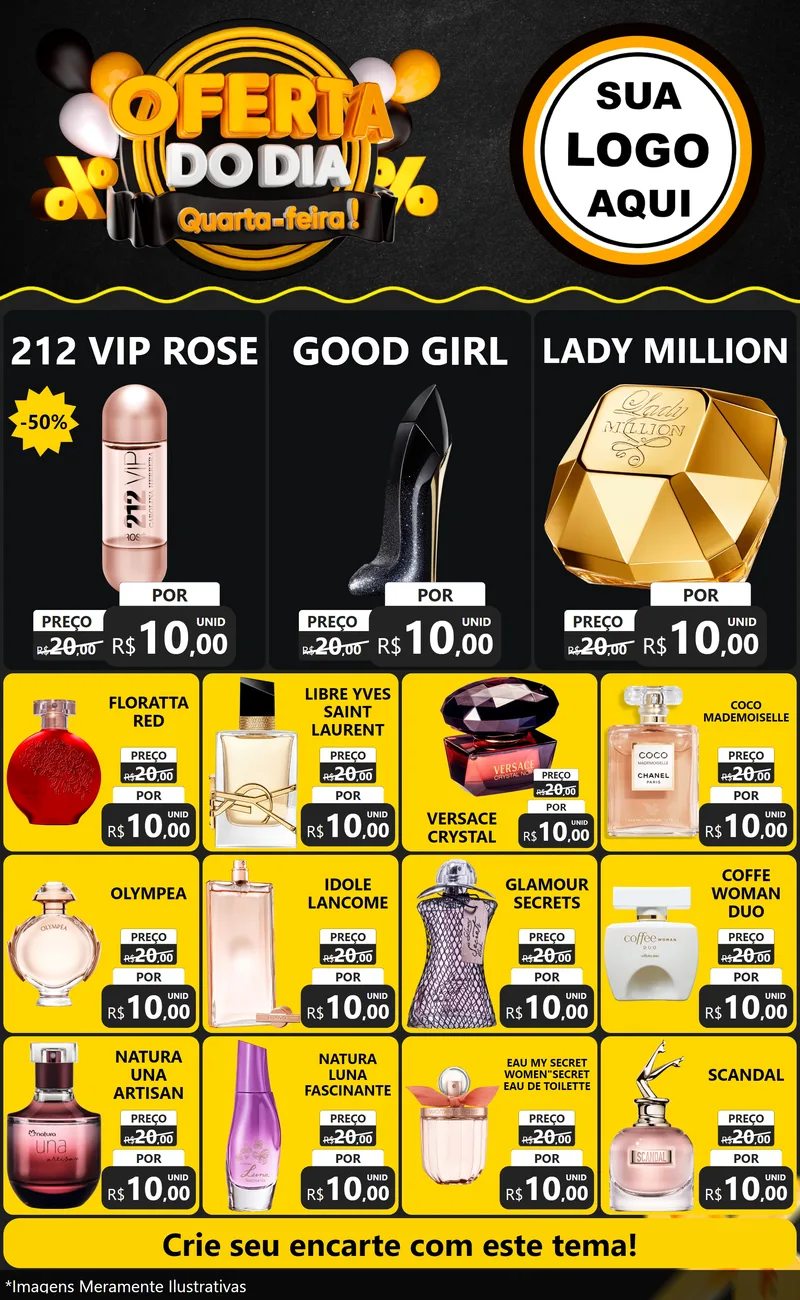 Modelo de Encarte para Encarte Grande com o tema Oferta do Dia - Quarta Feira! para Perfumes