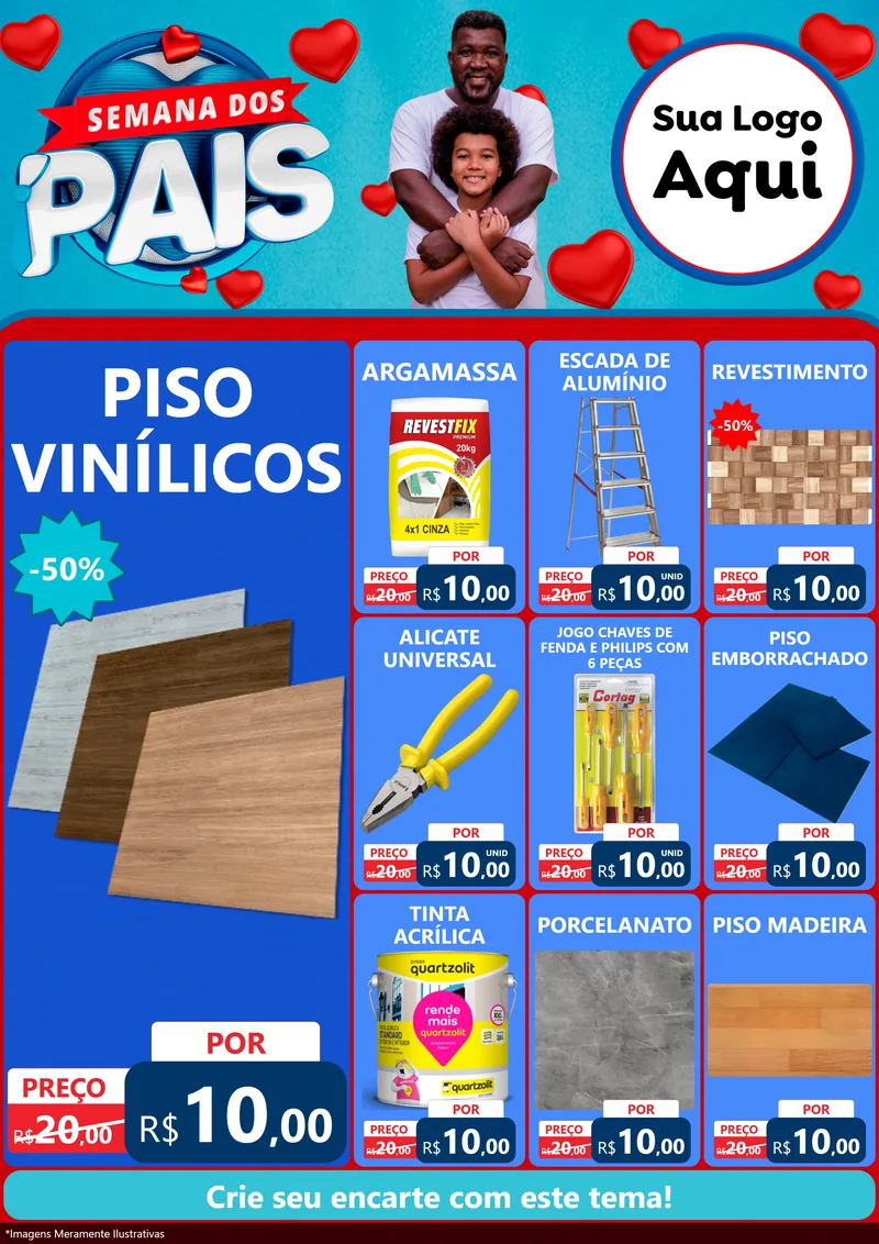Modelo de Encarte para Encarte A4 Vertical com o tema Semana Dos Pais para Material para Construção