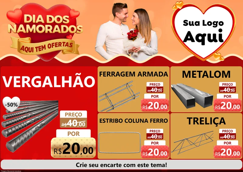 Modelo de Encarte para Encarte A4 Horizontal com o tema Dia dos Namorados - Aqui Tem Ofertas para Ferragens