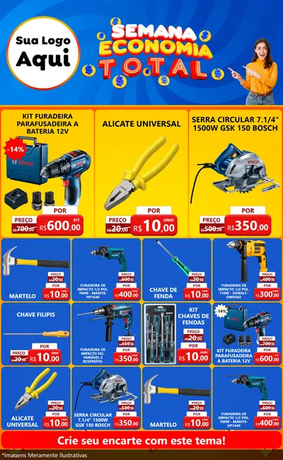 Modelo de Encarte para Encarte Grande com o tema Semana Economia Total para Maquinas e Ferramentas
