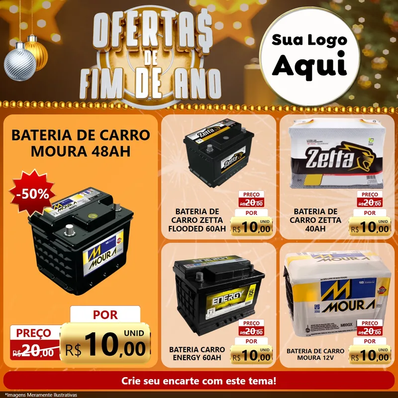 Modelo de Rede Social para Feed Facebook com o tema Ofertas de Fim de Ano para Baterias Elétricas