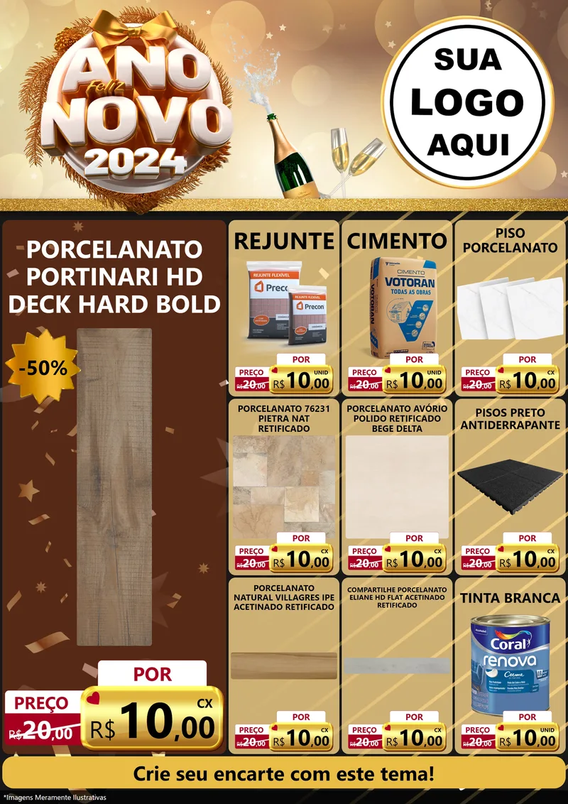 Modelo de Encarte para Encarte A4 Vertical com o tema Feliz Ano Novo 2027 para Pisos e revestimentos