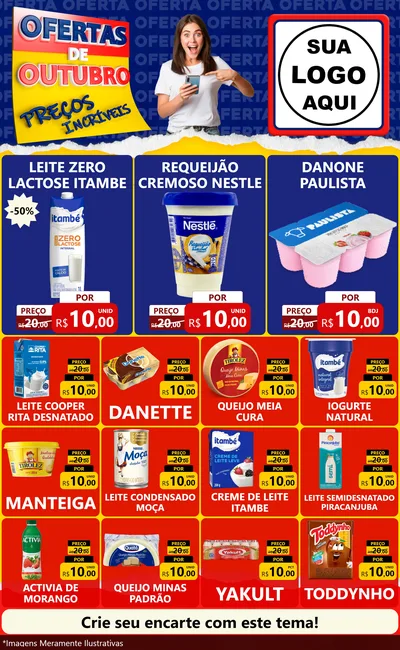 Modelo de Encarte para Encarte Grande com o tema Ofertas de Outubro - Preços Incríveis para Frios e Laticínios