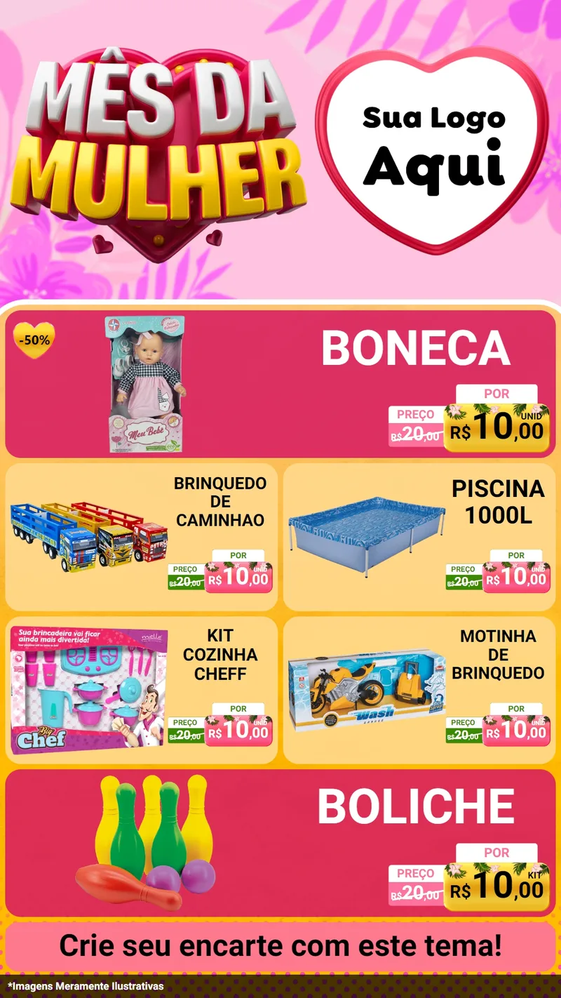Modelo de TV para TV Vertical com o tema Mês da Mulher para Brinquedos