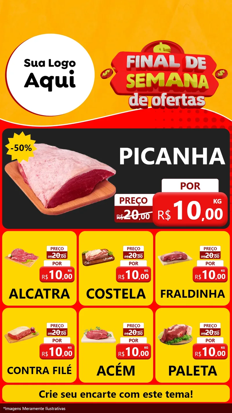 Modelo de Rede Social para Stories com o tema Final de Semana de Ofertas para Açougue