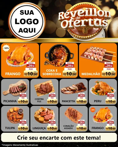 Modelo de Rede Social para Feed Instagram com o tema Réveillon de Ofertas para Assados