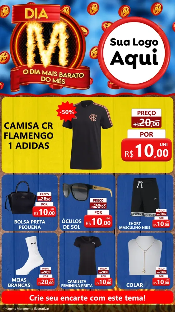 Modelo de Rede Social para Stories com o tema Dia M - O Dia Mais Barato Do Mês para Roupas e acessórios