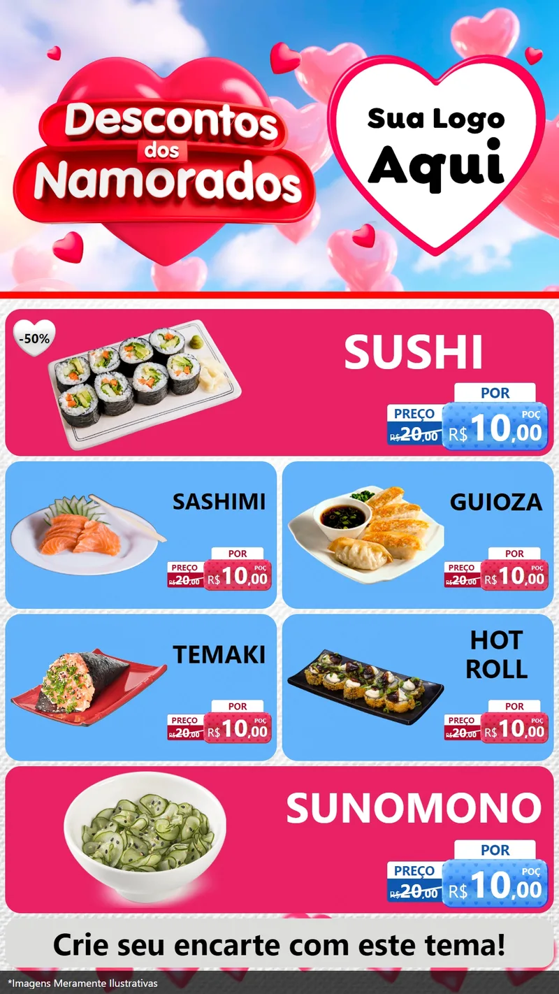Modelo de TV para TV Vertical com o tema Descontos dos Namorados para Comida japonesa