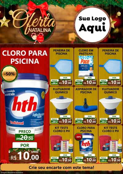 Modelo de Encarte para Encarte A4 Vertical com o tema Ofertas Natalina para Produtos para Piscina