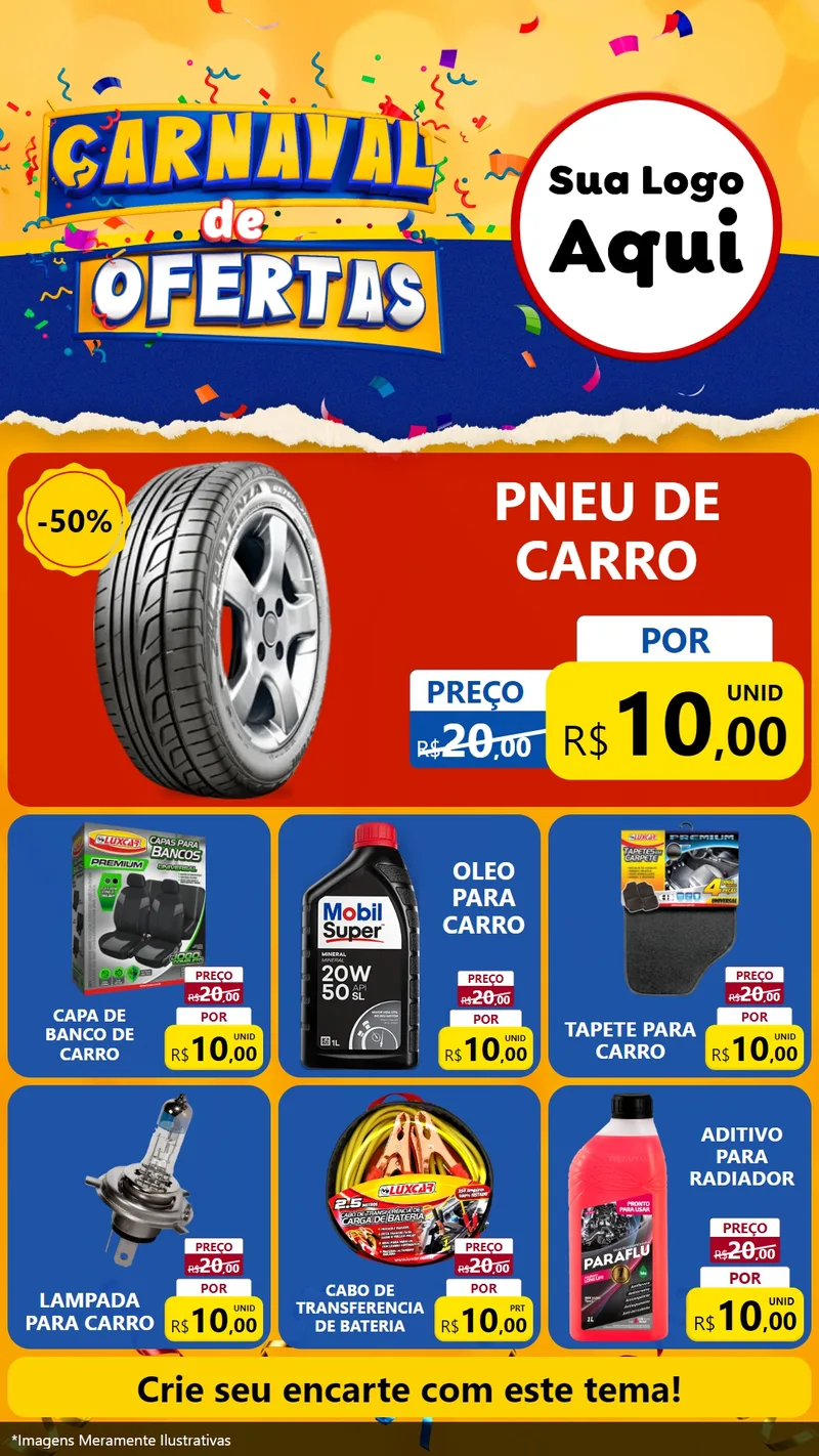 Modelo de Rede Social para Stories com o tema Carnaval de Ofertas para Auto peças