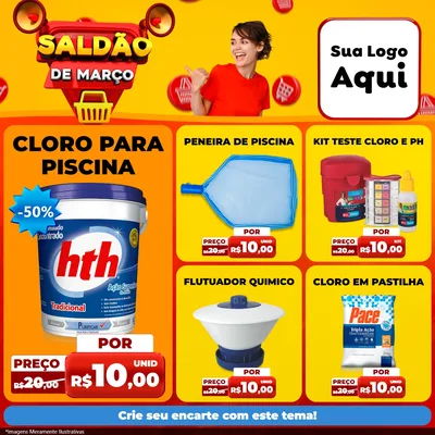 Modelo de Rede Social para Feed Facebook com o tema Saldão de Março para Produtos para Piscina