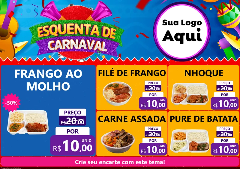 Modelo de Encarte para Encarte A4 Horizontal com o tema Esquenta de Carnaval para Restaurante