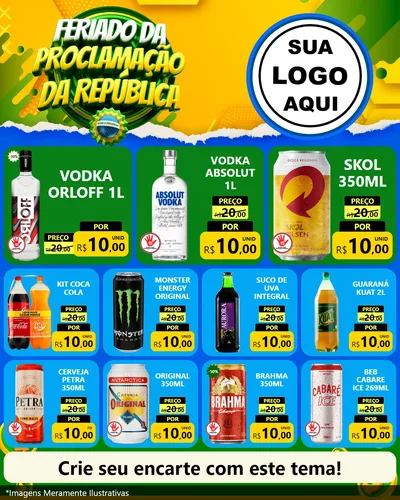 Modelo de Rede Social para Feed Instagram com o tema Feriado da Proclamação da República para Distribuidora de bebidas