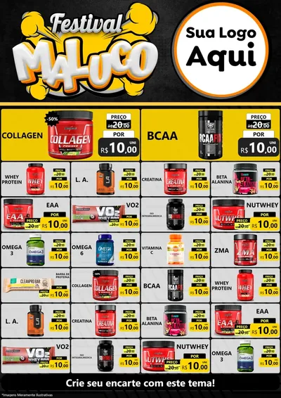 Modelo de Encarte para Encarte A4 Vertical com o tema Festival Maluco para Suplementos alimentares