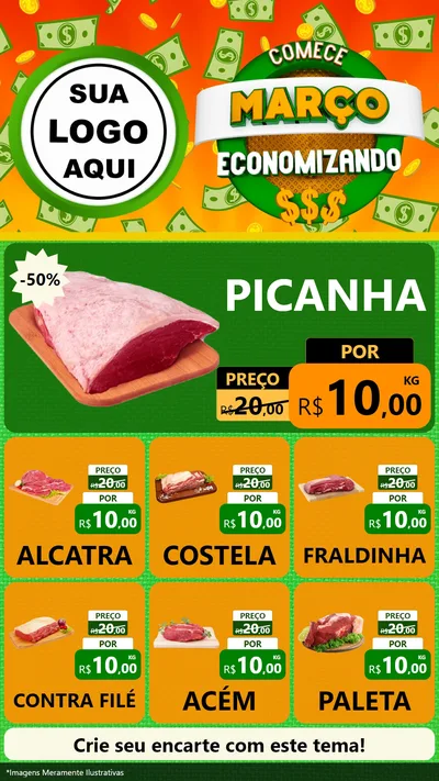 Modelo de Rede Social para Stories com o tema Comece Março Economizando para Açougue