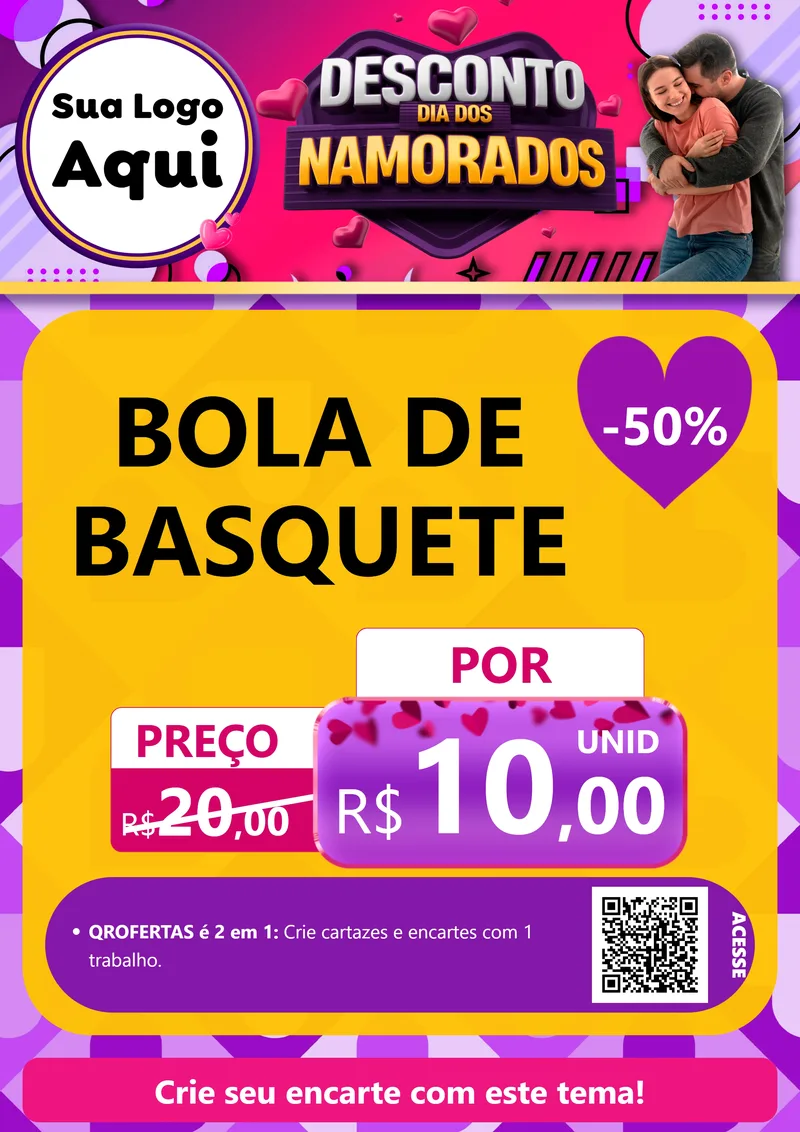 Modelo de Cartaz para Cartaz A4 Vertical com o tema Desconto Dia dos Namorados para Artigos Esportivos