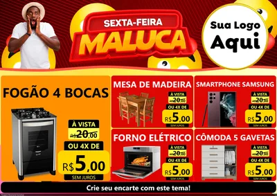 Modelo de Encarte para Encarte A4 Horizontal com o tema Sexta-feira Maluca para Móveis e Eletro