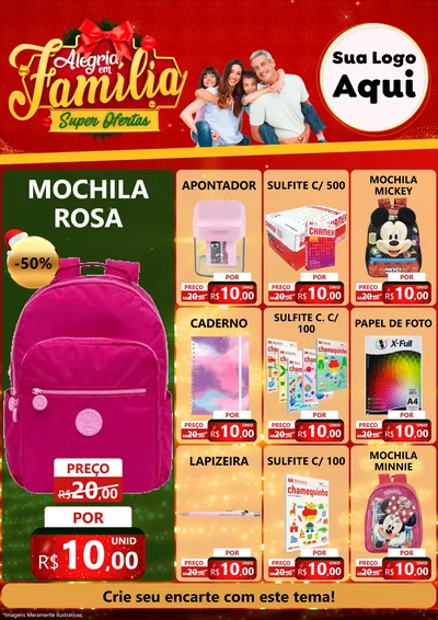 Modelo de Encarte para Encarte A4 Vertical com o tema Alegria em Família Super Ofertas - Natal para Papelaria