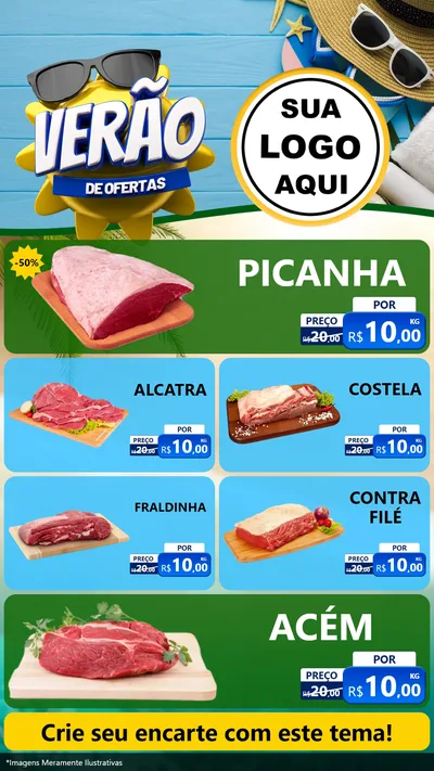 Modelo de TV para TV Vertical com o tema Verão de Ofertas para Açougue
