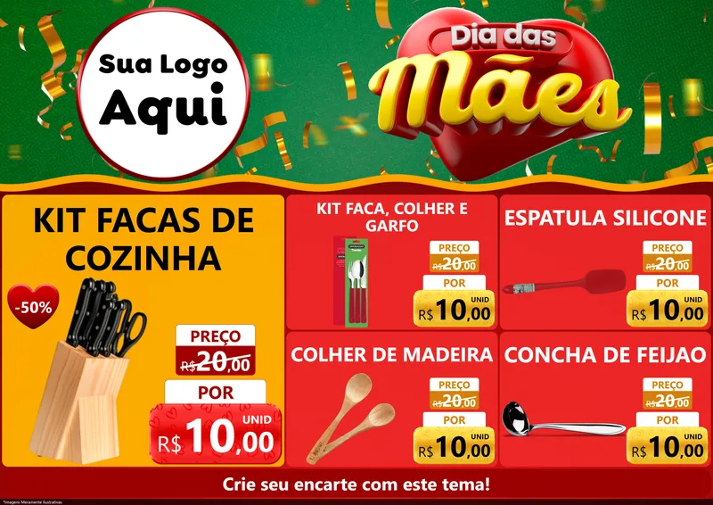 Modelo de Encarte para Encarte A4 Horizontal com o tema Dia das Mães para Utilidades Domésticas