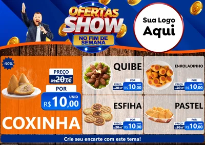 Modelo de Encarte para Encarte A4 Horizontal com o tema Ofertas Show No Fim De Semana para Salgadaria