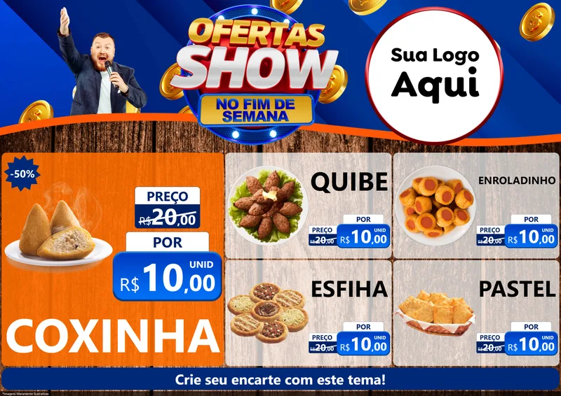 Modelo de Encarte para Encarte A4 Horizontal com o tema Ofertas Show No Fim De Semana para Salgadaria