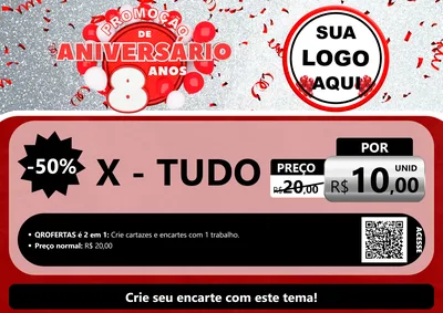 Modelo de Cartaz para Cartaz A4 Horizontal com o tema Promoção de Aniversário - 8 Anos para Hamburgueria