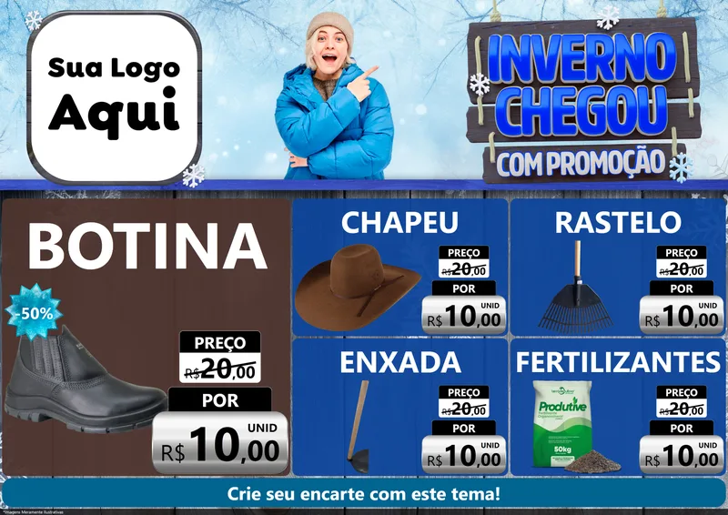 Modelo de Encarte para Encarte A4 Horizontal com o tema Inverno Chegou Com Promoção para Agropecuária