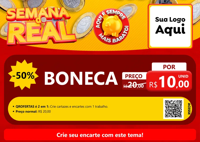 Modelo de Cartaz para Cartaz A4 Horizontal com o tema Semana do Real para Brinquedos