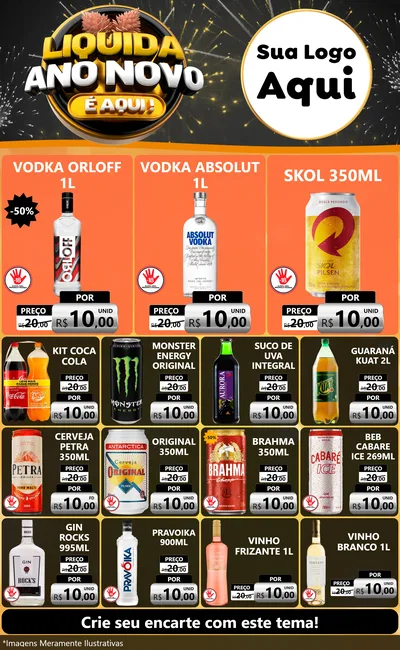 Modelo de Encarte para Encarte Grande com o tema Liquida Ano Novo É Aqui! para Distribuidora de bebidas
