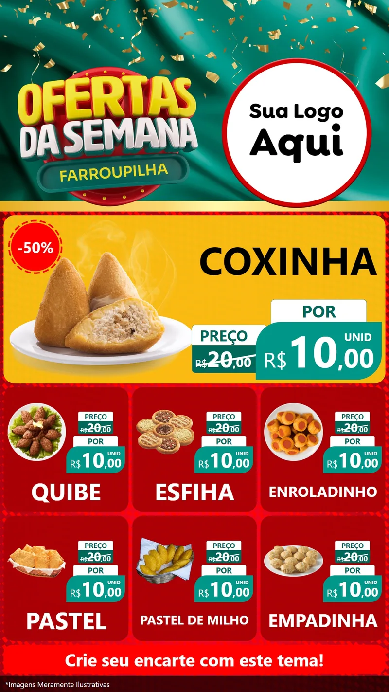 Modelo de Rede Social para Stories com o tema Ofertas da Semana Farroupilha para Salgadaria