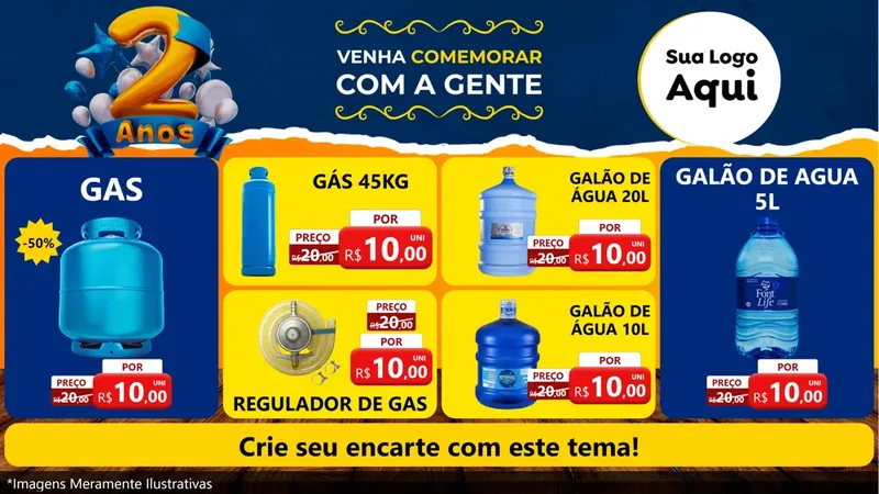 Modelo de TV para TV Horizontal com o tema Aniversário de 2 anos para Água e gás