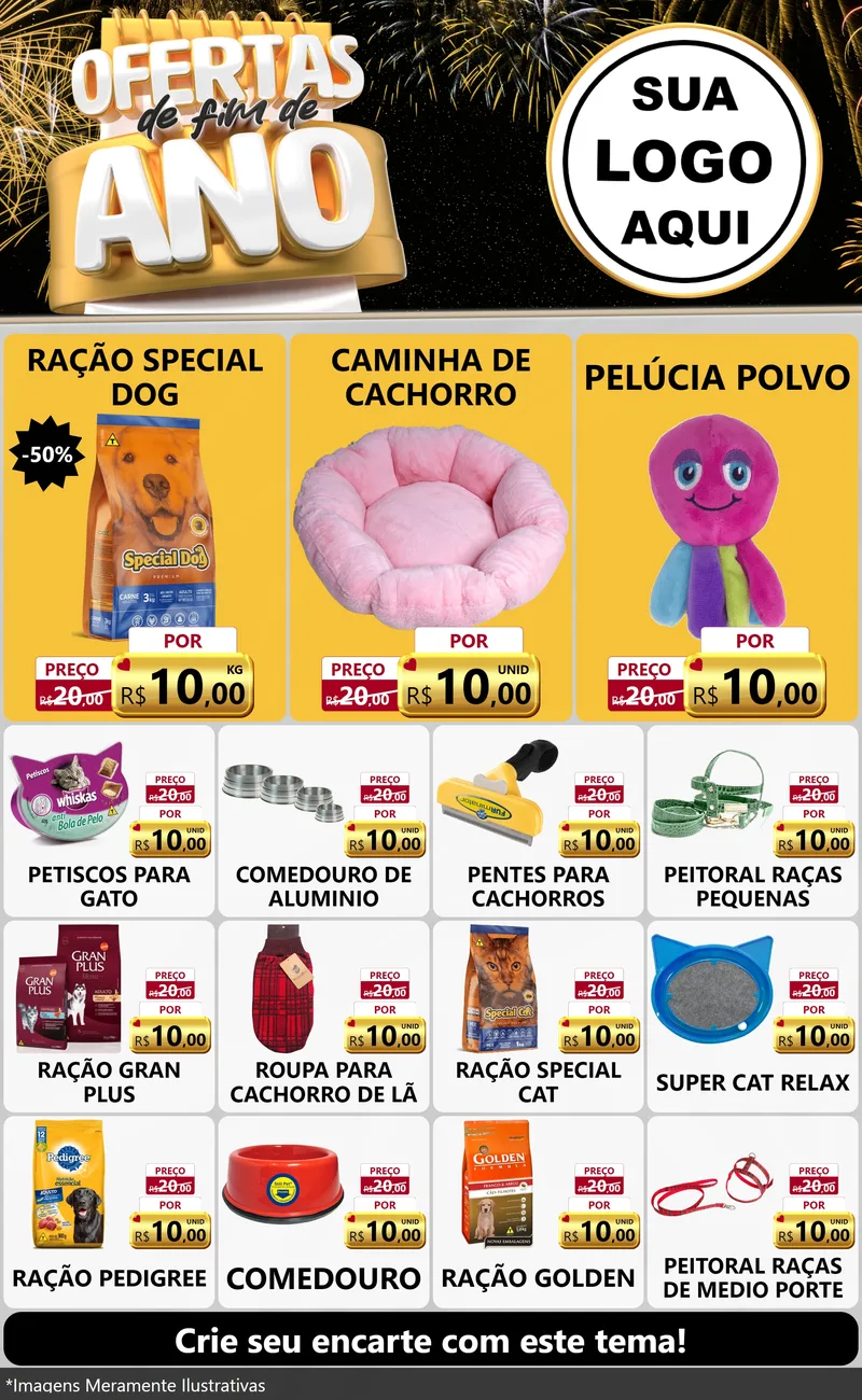 Modelo de Encarte para Encarte Grande com o tema Ofertas de Fim de Ano para Pet Shop
