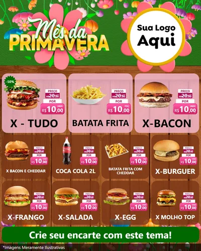 Modelo de Rede Social para Feed Instagram com o tema Mês da Primavera para Hamburgueria